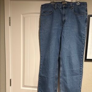 Blue Straight Cut Denim Jeans with Natural Fading